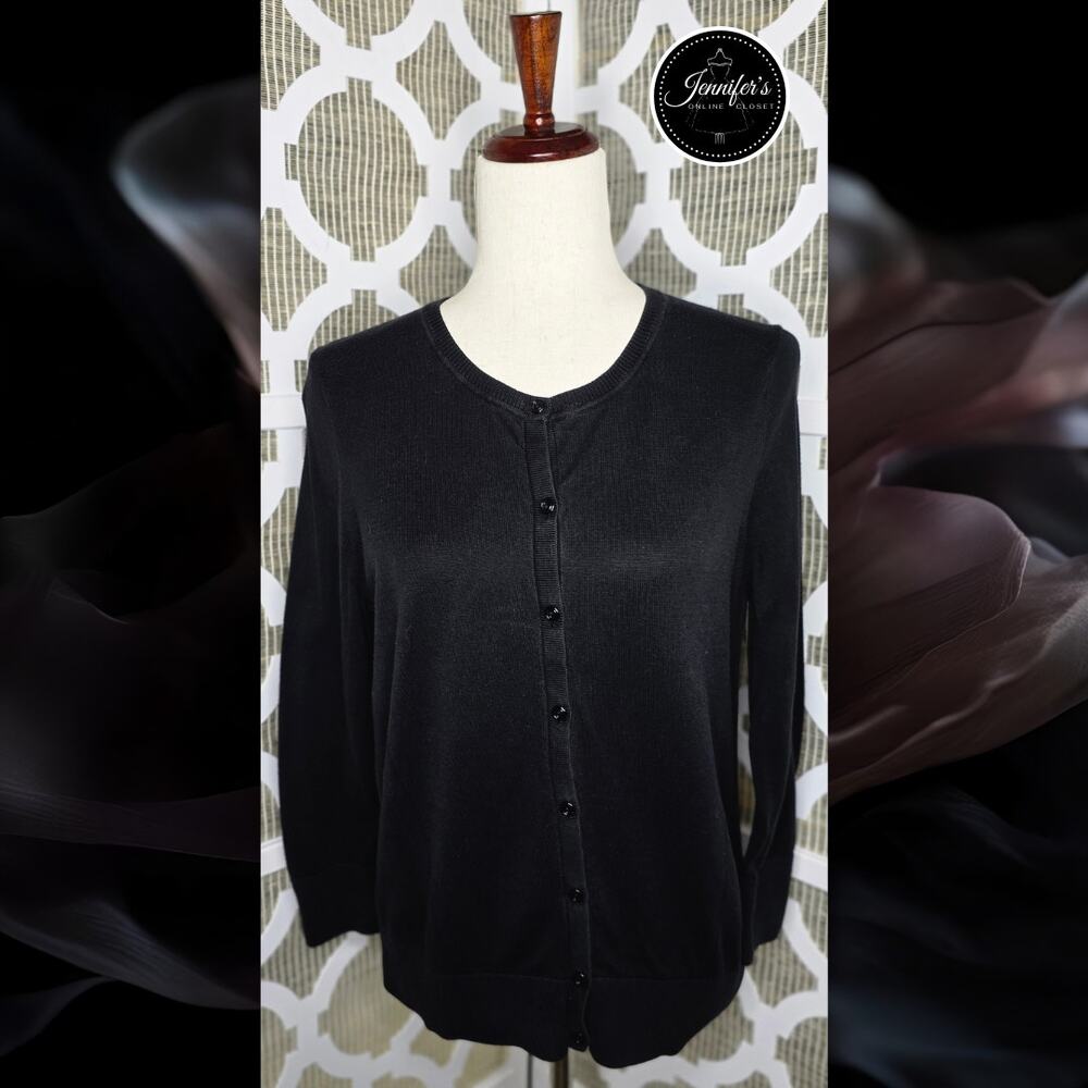 Ann Taylor LOFT Women's Classic Black Cotton 3/4 Sleeve Cardigan Size L